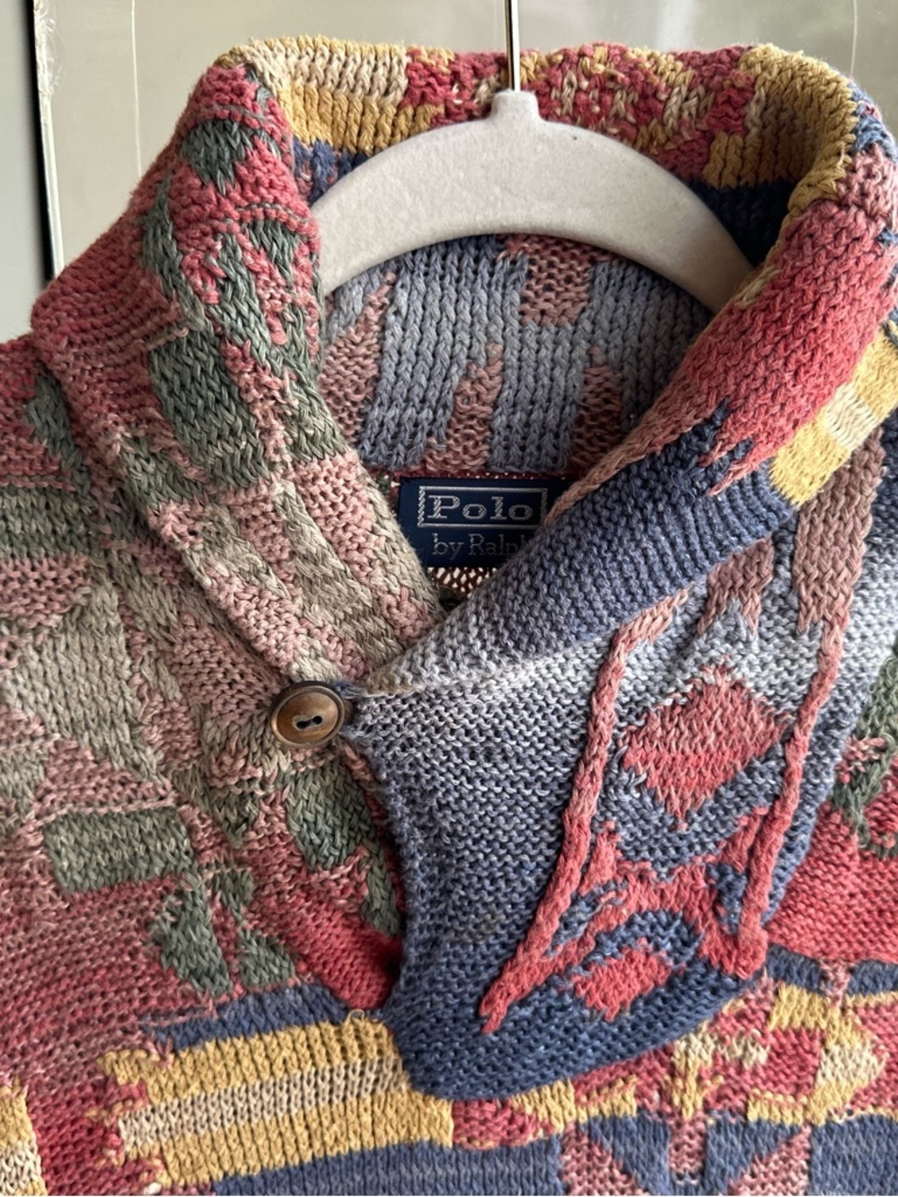 🦄 Vtg Polo by Ralph Lauren Silk & Linen Hand Knit Patchwork Southwestern - Picture 3 of 5